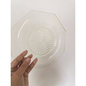 Vintage Uranium Glass Octagonal Plates Set Of 5 With Sunburst Design